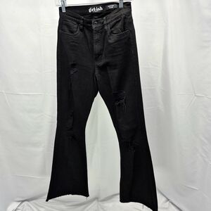 GIRL.ISH Distressed High Rise Raw Hem Flare Black Jean Size 5/27 L.A. Designer